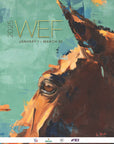 Official program cover art for the Winter Equestrian Festival 2025 featuring a painting of a horse's head with a colorful background.