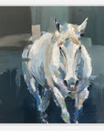 Painting of a grey horse with abstract style on a dark background