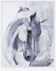 Abstract painting of a horse's head in black and white