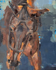 Painting of a horse's head with a stylized background