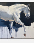 Abstract painting of a horse with dynamic lines on a dark background