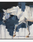 Abstract painting of a horse with dynamic brushstrokes and color transitions.