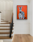 Staircase with a zebra painting on the wall
