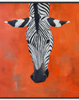 Artistic depiction of a zebra's head on an orange background