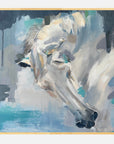 Abstract painting of a horse's head with a wooden frame