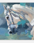 Abstract painting of a grey horse's head with expressive brushstrokes.