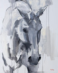 A sketch of a grey horse with a vibrant background, predominantly in grayscale with a few splashes of color.