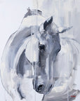 A sketch of a grey horse with a vibrant background.