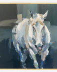 Painting of a horse with abstract background