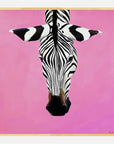 Zebra head on a pink background with a gold frame