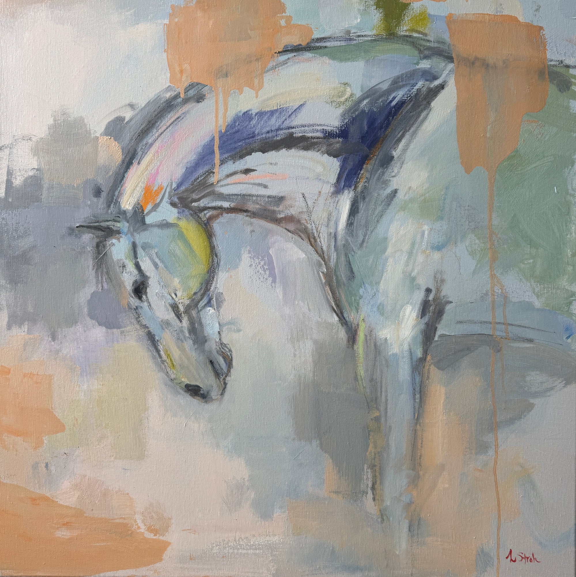 Abstract painting of a horse with colorful brush strokes