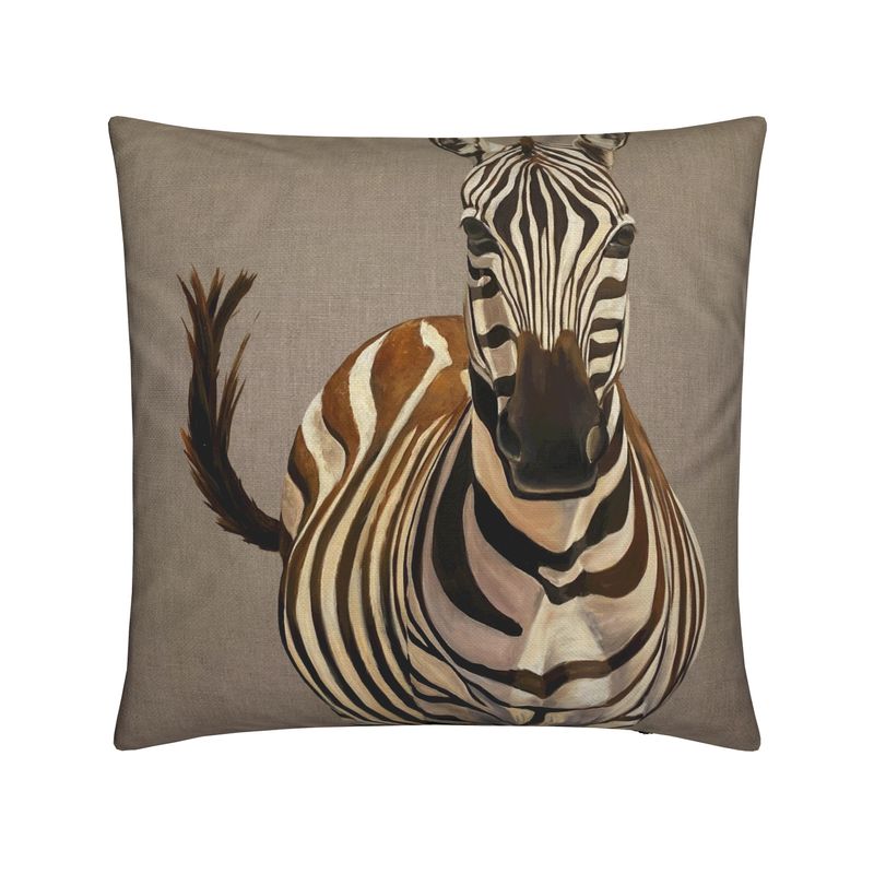 Decorative pillow with a zebra design on a brown background